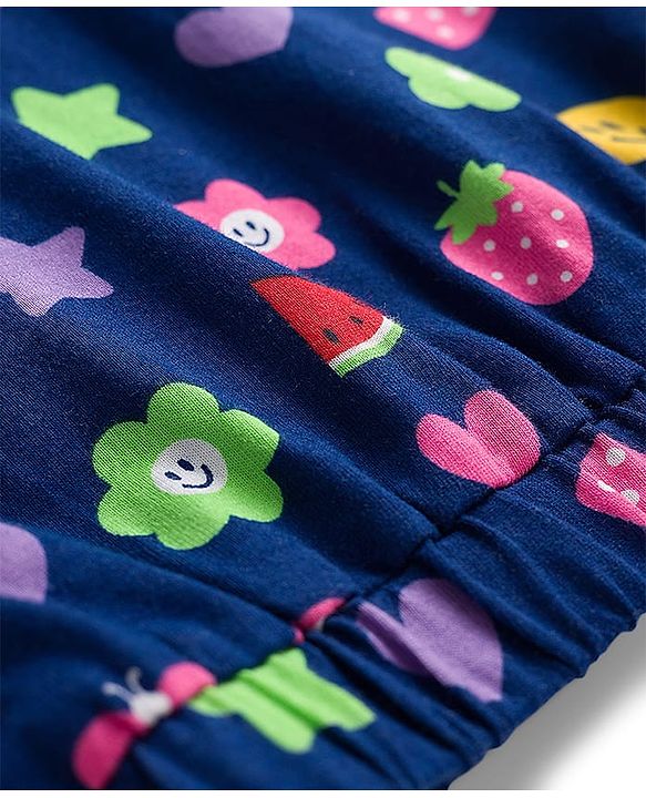 Babyhug Cotton Knit Half Sleeves Cropped T-Shirt With Fruit & Floral Print - Navy Blue