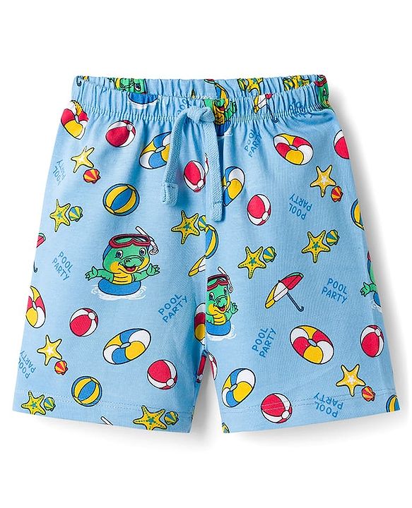 Babyhug Single Jersey Knit Mid Thigh Shorts With Crocodile Print Pack of 2 - Yellow & Light Blue