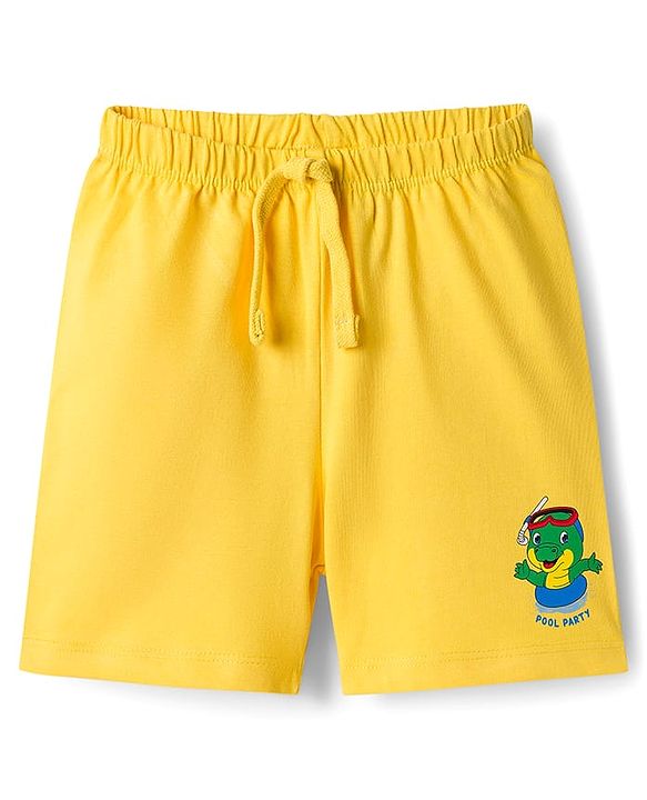 Babyhug Single Jersey Knit Mid Thigh Shorts With Crocodile Print Pack of 2 - Yellow & Light Blue