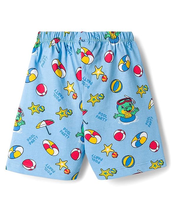 Babyhug Single Jersey Knit Mid Thigh Shorts With Crocodile Print Pack of 2 - Yellow & Light Blue