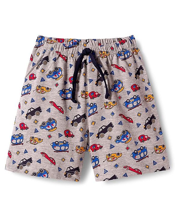 Babyhug Single Jersey Knit Shorts With Vehicle Print Pack Of 2 - Red & Grey