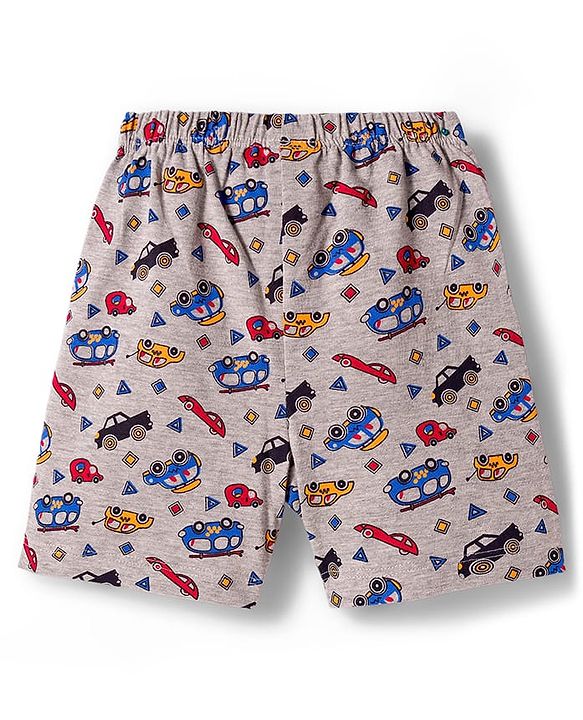 Babyhug Single Jersey Knit Shorts With Vehicle Print Pack Of 2 - Red & Grey