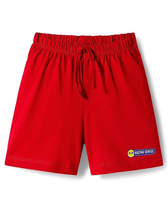 Babyhug Single Jersey Knit Shorts With Vehicle Print Pack Of 2 - Red & Grey