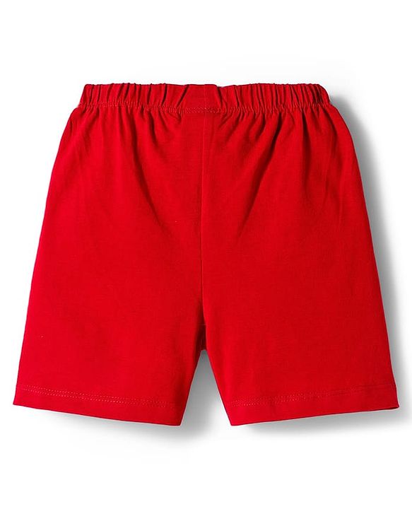 Babyhug Single Jersey Knit Shorts With Vehicle Print Pack Of 2 - Red & Grey