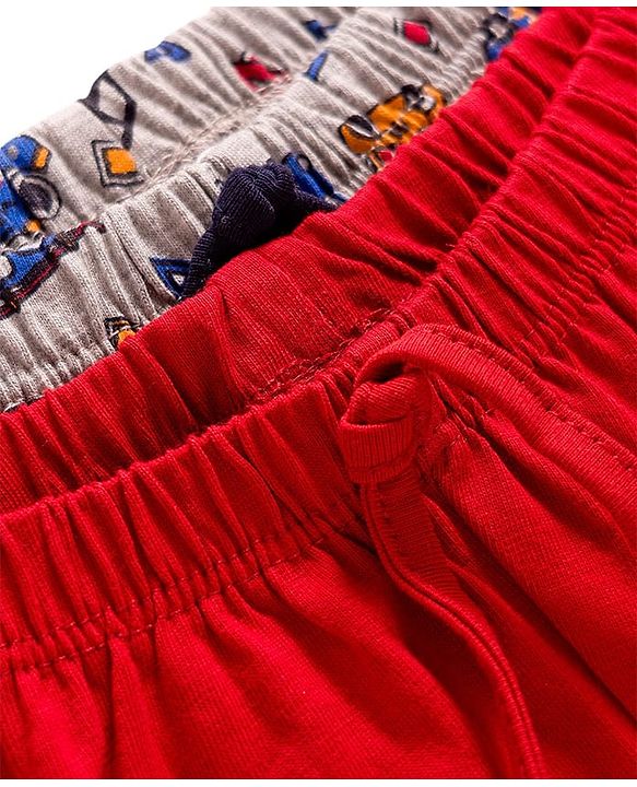 Babyhug Single Jersey Knit Shorts With Vehicle Print Pack Of 2 - Red & Grey