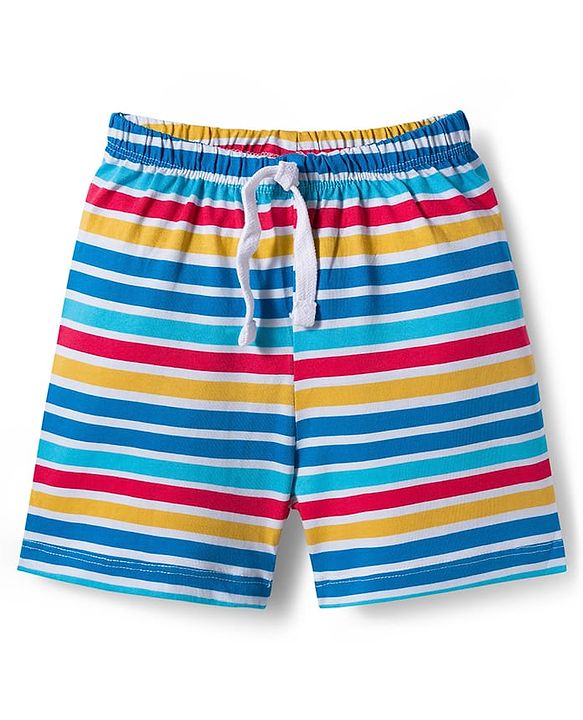 Babyhug Single Jersey Knit Mid Thigh Striped & Number Printed Shorts Pack of 3 - Multicolor