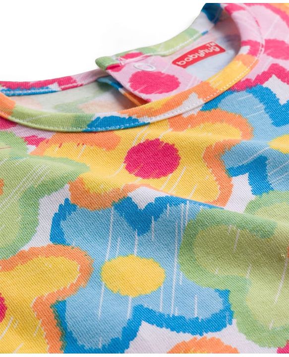 Babyhug Cotton Knit Half Sleeves Oversized T-Shirt with Floral Print - Multicolor
