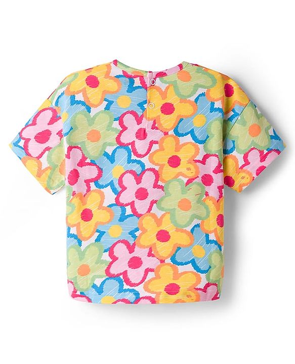 Babyhug Cotton Knit Half Sleeves Oversized T-Shirt with Floral Print - Multicolor