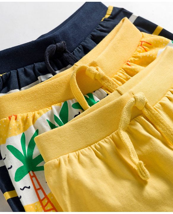Babyhug Single Jersey Knit Mid Thigh Length Striped Shorts with Beach Theme Print Pack of 3 - Multicolor