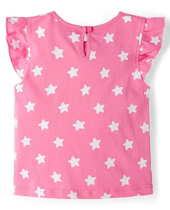 Babyhug Cotton Knit Frill Sleeves T-Shirts With Unicorn & Star Print Pack of 3 - Purple Pink & Yellow