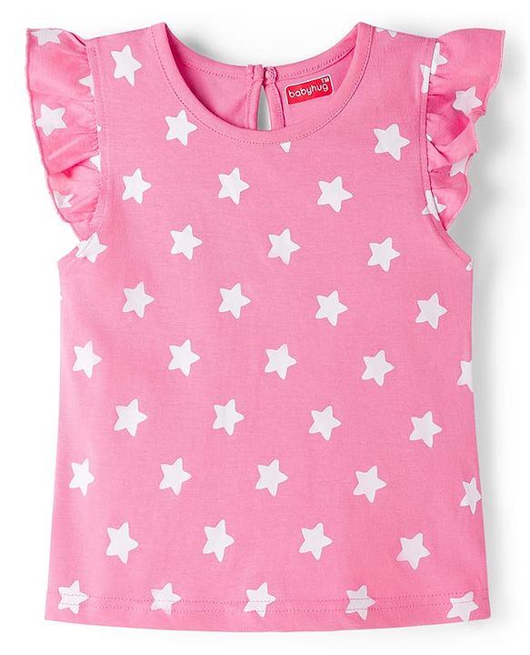 Babyhug Cotton Knit Frill Sleeves T-Shirts With Unicorn & Star Print Pack of 3 - Purple Pink & Yellow