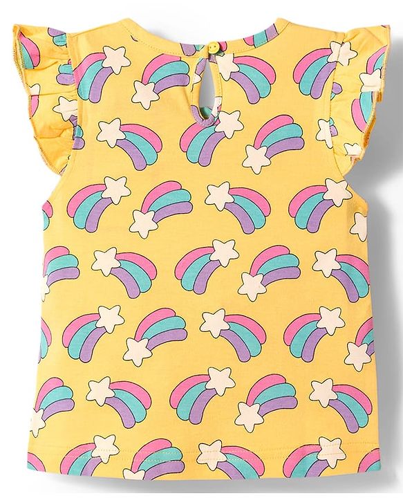 Babyhug Cotton Knit Frill Sleeves T-Shirts With Unicorn & Star Print Pack of 3 - Purple Pink & Yellow