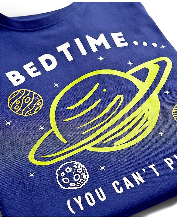Pine Kids Single Jersey Knit Half Sleeves T-Shirt & Pyjama Night Suit With Space Theme Print - Navy Blue