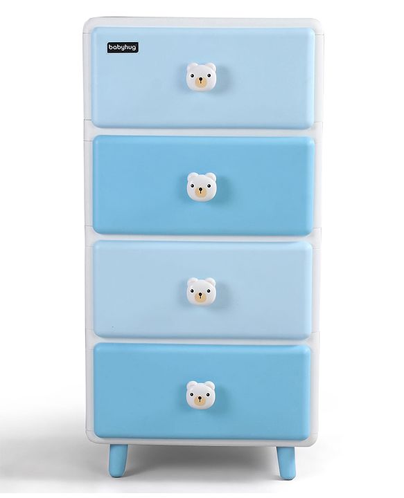 Babyhug 4-Layer Kids Storage Cabinet Teddy Face Knobs High-Density Plastic Spacious Drawers Sturdy Anti-Slip Base| Easy Assembly Multi-utility Toy, Book & Clothes Organizer Child Safe  Blue