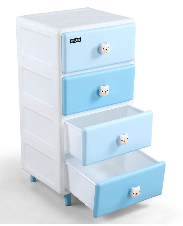 Babyhug 4-Layer Kids Storage Cabinet Teddy Face Knobs High-Density Plastic Spacious Drawers Sturdy Anti-Slip Base| Easy Assembly Multi-utility Toy, Book & Clothes Organizer Child Safe  Blue