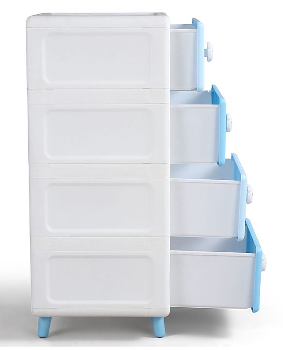 Babyhug 4-Layer Kids Storage Cabinet Teddy Face Knobs High-Density Plastic Spacious Drawers Sturdy Anti-Slip Base| Easy Assembly Multi-utility Toy, Book & Clothes Organizer Child Safe  Blue