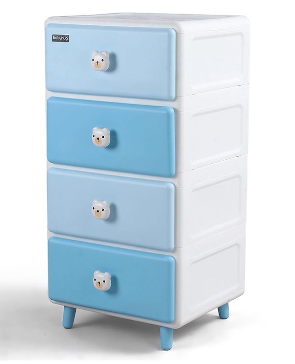 Babyhug 4-Layer Kids Storage Cabinet Teddy Face Knobs High-Density Plastic Spacious Drawers Sturdy Anti-Slip Base| Easy Assembly Multi-utility Toy, Book & Clothes Organizer Child Safe  Blue