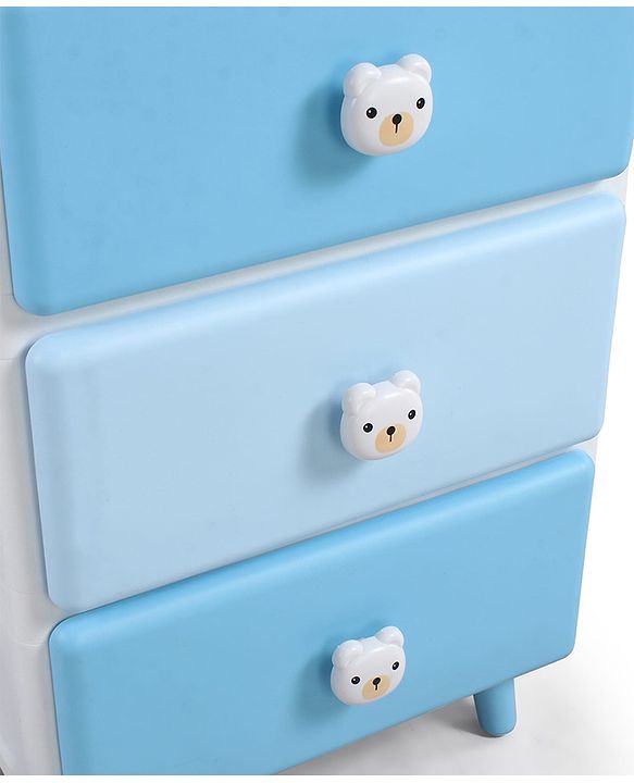 Babyhug 4-Layer Kids Storage Cabinet Teddy Face Knobs High-Density Plastic Spacious Drawers Sturdy Anti-Slip Base| Easy Assembly Multi-utility Toy, Book & Clothes Organizer Child Safe  Blue
