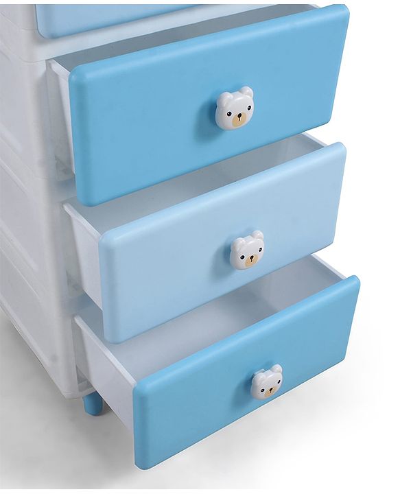 Babyhug 4-Layer Kids Storage Cabinet Teddy Face Knobs High-Density Plastic Spacious Drawers Sturdy Anti-Slip Base| Easy Assembly Multi-utility Toy, Book & Clothes Organizer Child Safe  Blue