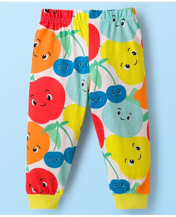 Babyhug Cotton Knit Full Sleeves T-Shirt & Pyjama Co-ord Night Suit With Fruit Print - Multicolor