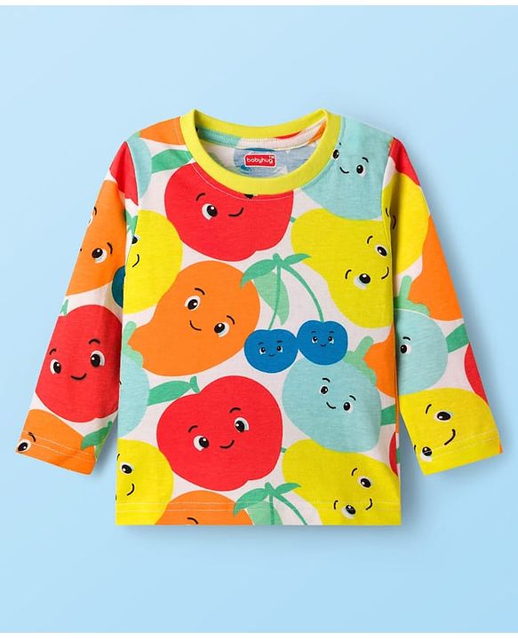 Babyhug Cotton Knit Full Sleeves T-Shirt & Pyjama Co-ord Night Suit With Fruit Print - Multicolor