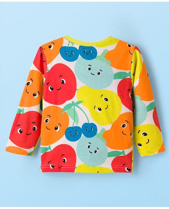 Babyhug Cotton Knit Full Sleeves T-Shirt & Pyjama Co-ord Night Suit With Fruit Print - Multicolor