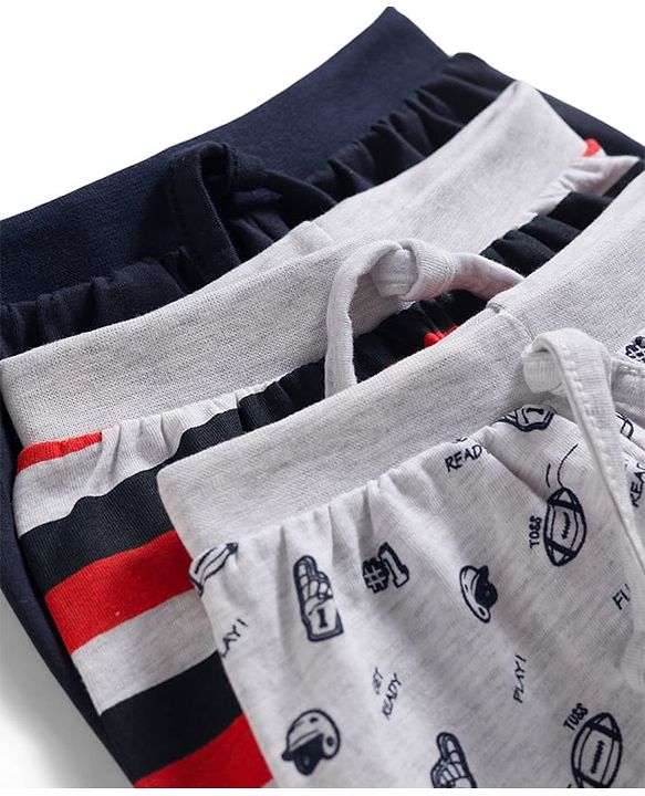 Babyhug Single Jersey Knit Mid Thigh Striped & Sports Theme Printed Shorts Pack Of 3 - Multicolour