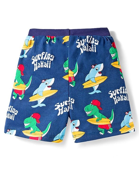 Babyhug Single Jersey Knit Mid Thigh Length Striped Shark & Crocodile Printed Shorts Pack of 3 - Yellow Navy Blue & Red