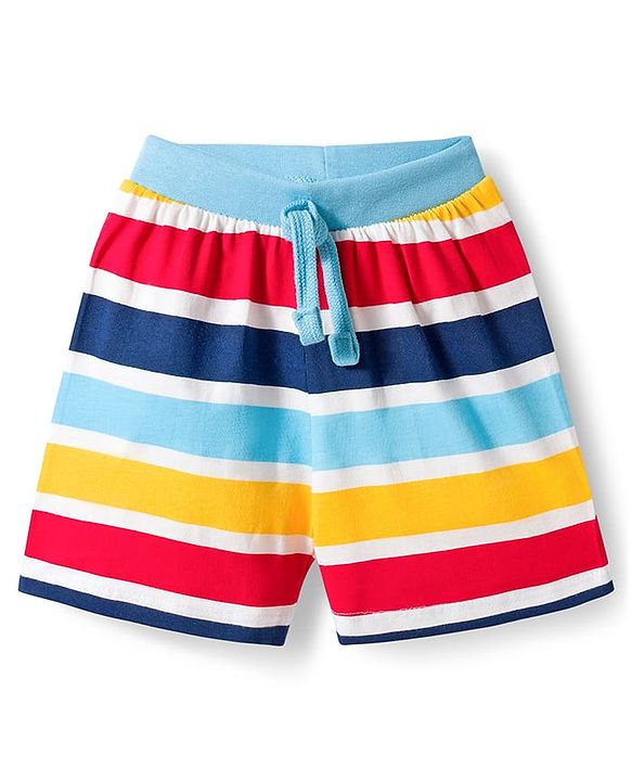 Babyhug Single Jersey Knit Mid Thigh Length Striped Shark & Crocodile Printed Shorts Pack of 3 - Yellow Navy Blue & Red