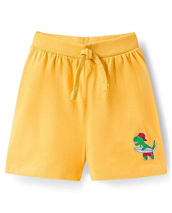 Babyhug Single Jersey Knit Mid Thigh Length Striped Shark & Crocodile Printed Shorts Pack of 3 - Yellow Navy Blue & Red