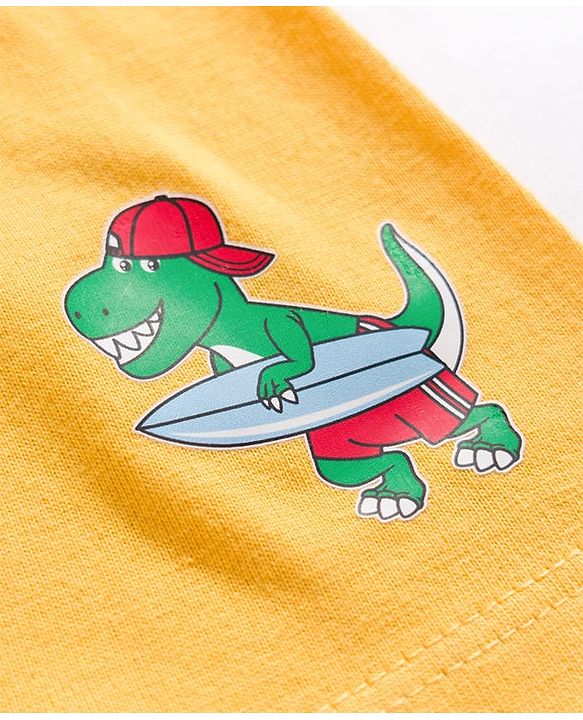 Babyhug Single Jersey Knit Mid Thigh Length Striped Shark & Crocodile Printed Shorts Pack of 3 - Yellow Navy Blue & Red