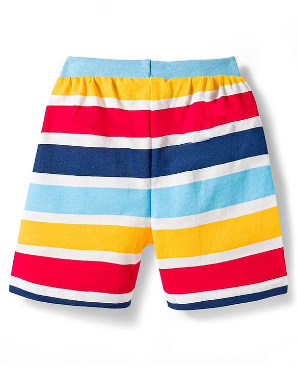 Babyhug Single Jersey Knit Mid Thigh Length Striped Shark & Crocodile Printed Shorts Pack of 3 - Yellow Navy Blue & Red