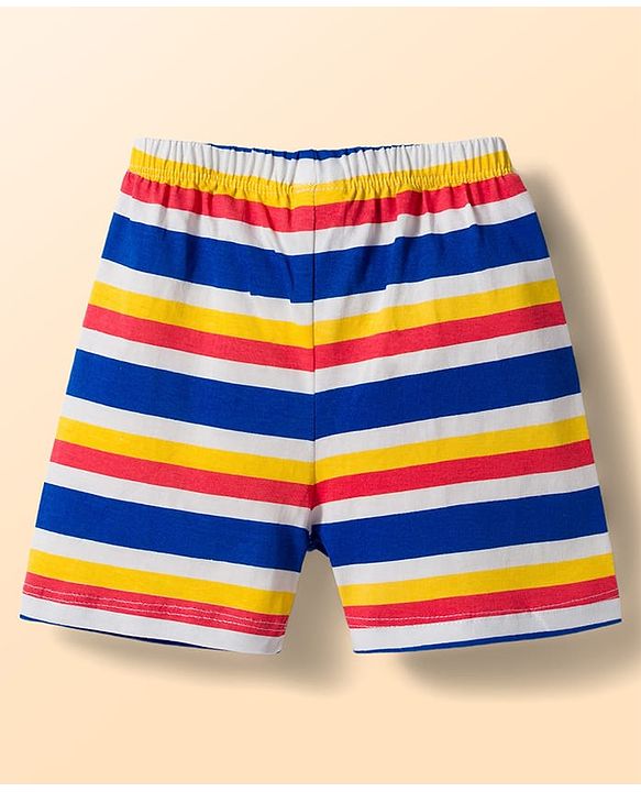 Babyhug Single Jersey Knit Mid Thigh Striped & Dino Printed Shorts Pack Of 3 - Multicolour