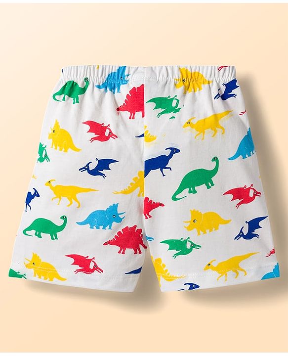 Babyhug Single Jersey Knit Mid Thigh Striped & Dino Printed Shorts Pack Of 3 - Multicolour