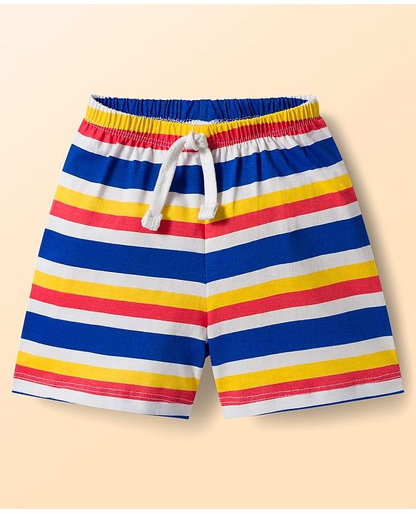 Babyhug Single Jersey Knit Mid Thigh Striped & Dino Printed Shorts Pack Of 3 - Multicolour