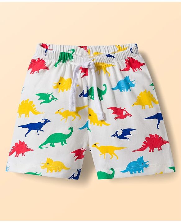 Babyhug Single Jersey Knit Mid Thigh Striped & Dino Printed Shorts Pack Of 3 - Multicolour