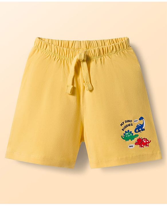 Babyhug Single Jersey Knit Mid Thigh Striped & Dino Printed Shorts Pack Of 3 - Multicolour
