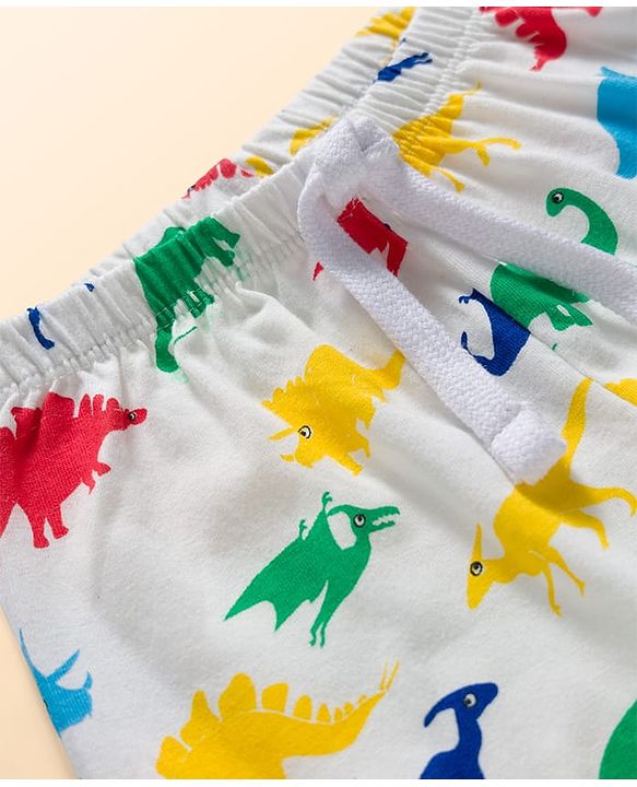 Babyhug Single Jersey Knit Mid Thigh Striped & Dino Printed Shorts Pack Of 3 - Multicolour