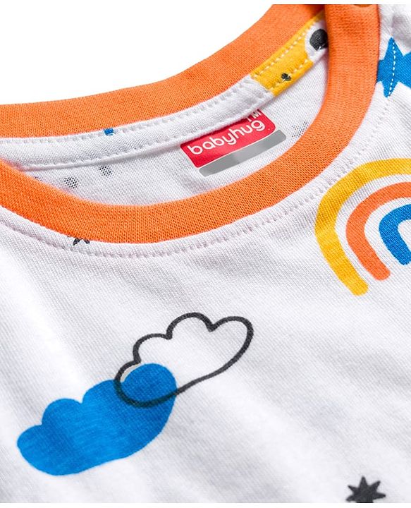 Babyhug Cotton Knit Full Sleeves Co-ords T-Shirt & Lounge Pant With Vehicle Print - White