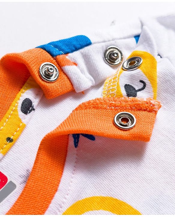 Babyhug Cotton Knit Full Sleeves Co-ords T-Shirt & Lounge Pant With Vehicle Print - White