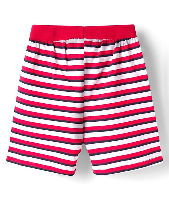 Babyhug 100% Cotton Single Jersey Knit Mid Thigh Length Striped Shorts with Basketball Print Pack of 3 - Multicolor