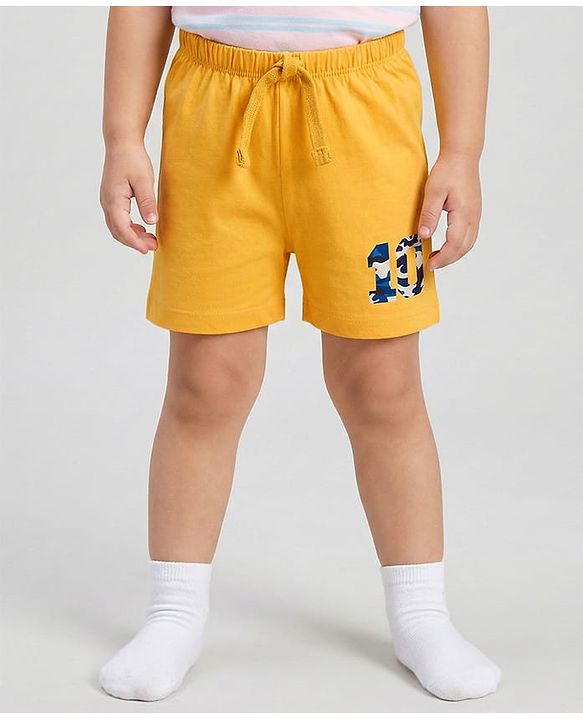 Babyhug Single Jersey Knit Camouflage Printed Mid Thigh Length Shorts Pack Of 3 - Yellow Blue & Navy Blue