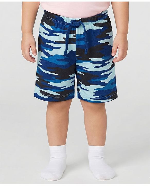 Babyhug Single Jersey Knit Camouflage Printed Mid Thigh Length Shorts Pack Of 3 - Yellow Blue & Navy Blue