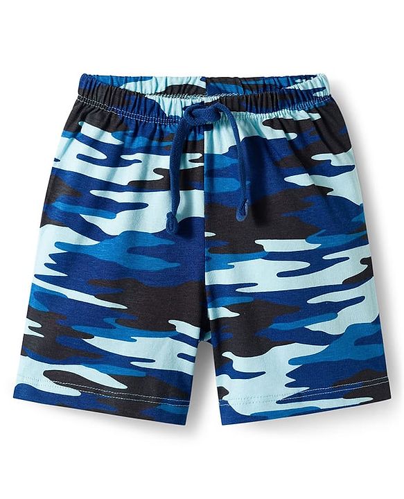 Babyhug Single Jersey Knit Camouflage Printed Mid Thigh Length Shorts Pack Of 3 - Yellow Blue & Navy Blue