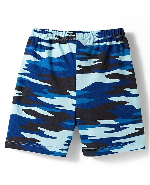 Babyhug Single Jersey Knit Camouflage Printed Mid Thigh Length Shorts Pack Of 3 - Yellow Blue & Navy Blue
