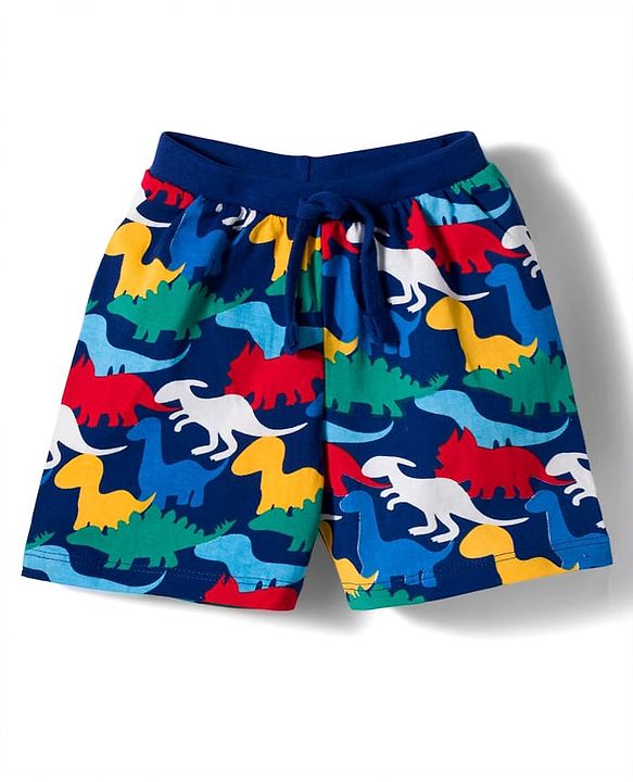 Babyhug Single Jersey Knit Mid Thigh Dino Printed & Striped Shorts Pack Of 3 - Multicolour
