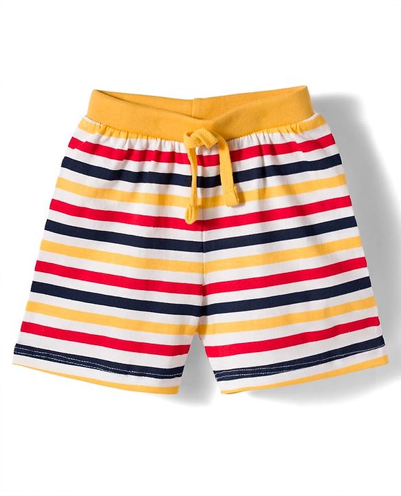 Babyhug Single Jersey Knit Mid Thigh Dino Printed & Striped Shorts Pack Of 3 - Multicolour