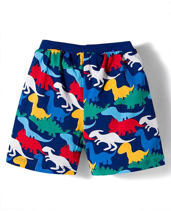 Babyhug Single Jersey Knit Mid Thigh Dino Printed & Striped Shorts Pack Of 3 - Multicolour