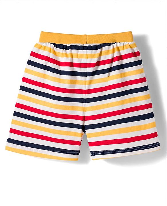 Babyhug Single Jersey Knit Mid Thigh Dino Printed & Striped Shorts Pack Of 3 - Multicolour