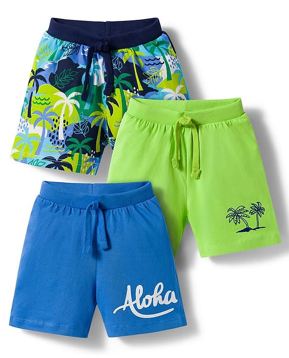 Babyhug Single Jersey Knit Mid Thigh Beach Theme Printed Shorts Pack of 3 - Multicolour